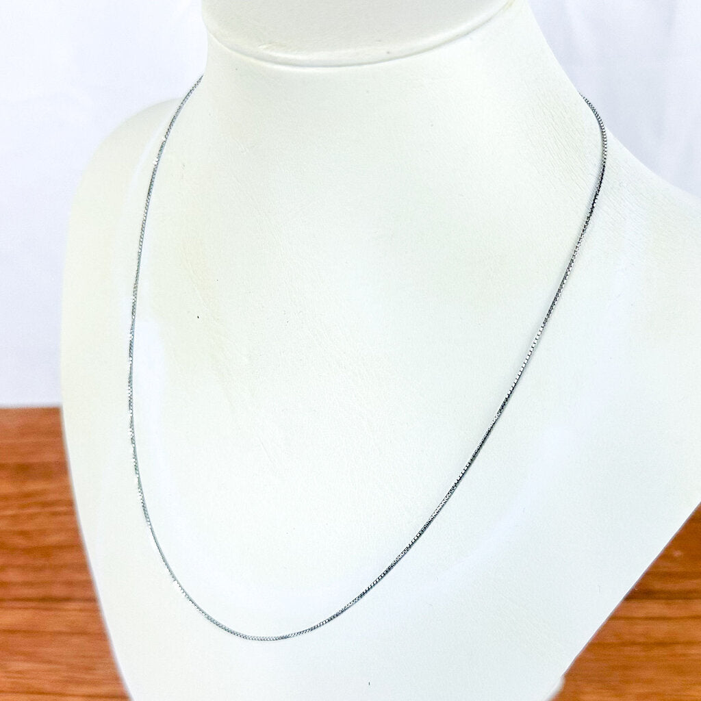 Vintage Sterling Silver Dainty Box Chain Necklace, 18 inch