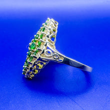 Load image into Gallery viewer, Vintage 14K Gold Green Stone Cluster Cocktail Ring, Size 8