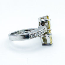 Load image into Gallery viewer, Vintage Sterling Silver Yellow & White Cubic Zirconia Bypass Band Ring, Size 7.5