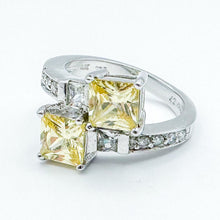 Load image into Gallery viewer, Vintage Sterling Silver Yellow & White Cubic Zirconia Bypass Band Ring, Size 7.5