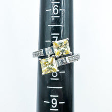 Load image into Gallery viewer, Vintage Sterling Silver Yellow & White Cubic Zirconia Bypass Band Ring, Size 7.5