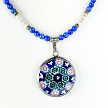 Load image into Gallery viewer, Vintage Sterling Silver Bezel Murano Millefiori Pendant Beaded Necklace