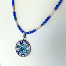 Load image into Gallery viewer, Vintage Sterling Silver Bezel Murano Millefiori Pendant Beaded Necklace