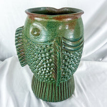 Load image into Gallery viewer, 1999 Signed Kim Black Primitive-Style Green Fish Vase
