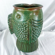 Load image into Gallery viewer, 1999 Signed Kim Black Primitive-Style Green Fish Vase