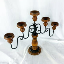 Load image into Gallery viewer, 1960s Wood & Wrought Iron 5-Candle Candelabra