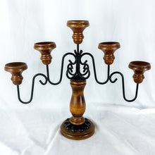 Load image into Gallery viewer, 1960s Wood & Wrought Iron 5-Candle Candelabra