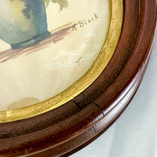 Load image into Gallery viewer, Vintage Oval-Framed M. Black Floral Lithograph Print