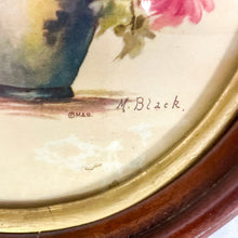 Load image into Gallery viewer, Vintage Oval-Framed M. Black Floral Lithograph Print