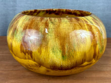 Load image into Gallery viewer, Vintage Unmarked Mustard Yellow, Green & Brown Hand-Turned Pottery Bowl