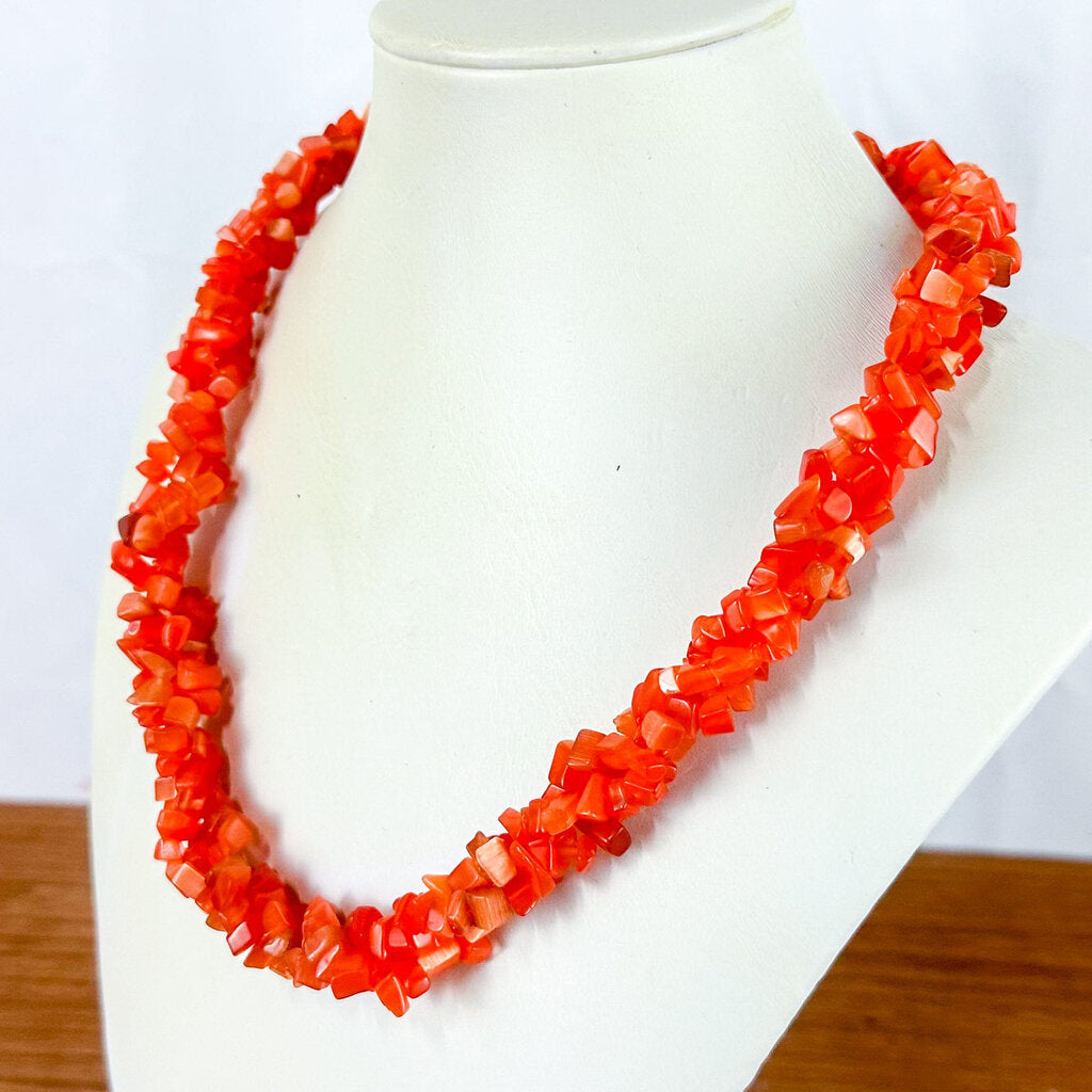 Vintage Orange Stone Twisted Multi-strand Necklace
