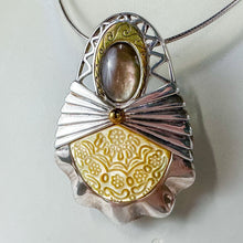 Load image into Gallery viewer, Vintage Carolyn Pollack Sterling Silver, Brass, & Mother of Pearl Abstract Modernist Angel Pendant