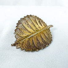 Load image into Gallery viewer, Vintage Gabriel Star Toned Sterling Silver Filigree Leaf Brooch