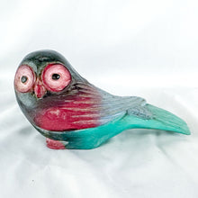 Load image into Gallery viewer, Vintage Wooden Purple Pink and Green Owl Figurine