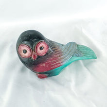 Load image into Gallery viewer, Vintage Wooden Purple Pink and Green Owl Figurine