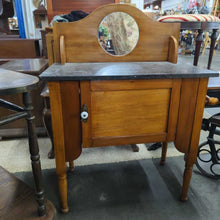 Load image into Gallery viewer, Vintage Oak with Black Marble Top Wash Stand with Round Mirror