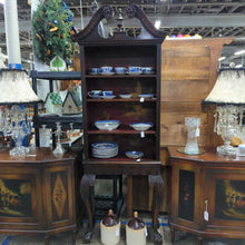 Load image into Gallery viewer, Vintage Mahogany Chippendale Chinoiserie Painted Interior Open Display Cabinet