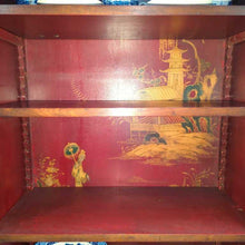 Load image into Gallery viewer, Vintage Mahogany Chippendale Chinoiserie Painted Interior Open Display Cabinet