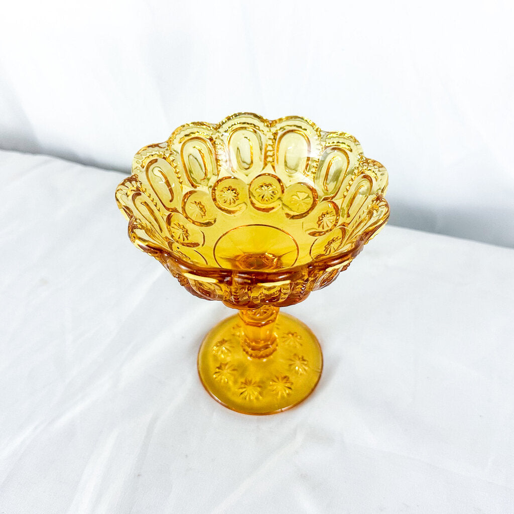 Vintage Moon & Stars Amber Glass Candy Dish