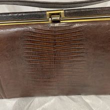 Load image into Gallery viewer, Purse, Embossed Leather, Snake Print, Brown with Gold Trim