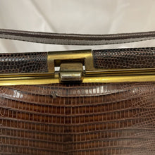 Load image into Gallery viewer, Purse, Embossed Leather, Snake Print, Brown with Gold Trim