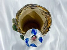 Load image into Gallery viewer, Hand-made Blue Ceramic Vase with Morning Glories, Unsigned