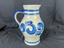 Load image into Gallery viewer, Vintage German Kleirabe Keramik Hand-Painted Blue Salt Glaze Stoneware Pitcher
