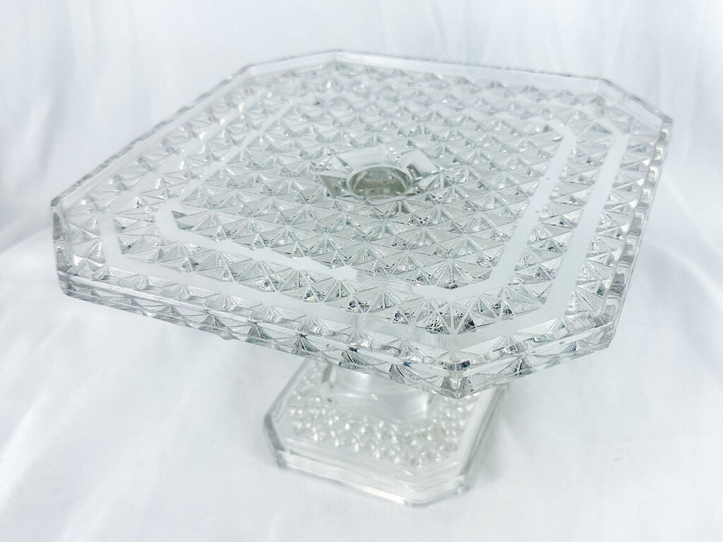 Vintage Early American Pattern Glass Square Cake Stand