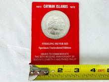 Load image into Gallery viewer, 1972 Cayman Islands Specimen Uncirculated Edition Sterling Silver Queen Elizabeth II and Prince Philip 25th Wedding Anniversary Coin