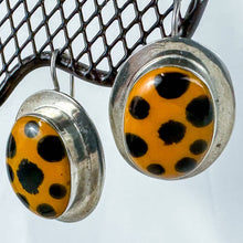 Load image into Gallery viewer, Vintage Sterling Silver Orange & Black Spot Enamel Earrings