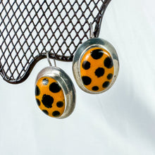 Load image into Gallery viewer, Vintage Sterling Silver Orange & Black Spot Enamel Earrings