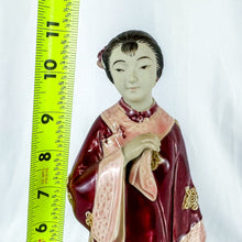 Load image into Gallery viewer, Vintage Ceramic Asian Lady Figurine with Red & Blue Dress and Pink Handkerchief