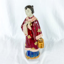 Load image into Gallery viewer, Vintage Ceramic Asian Lady Figurine with Red & Blue Dress and Pink Handkerchief