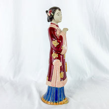 Load image into Gallery viewer, Vintage Ceramic Asian Lady Figurine with Red & Blue Dress and Pink Handkerchief
