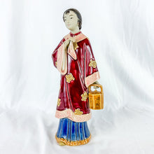 Load image into Gallery viewer, Vintage Ceramic Asian Lady Figurine with Red & Blue Dress and Pink Handkerchief