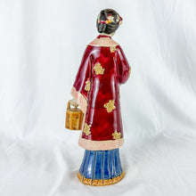 Load image into Gallery viewer, Vintage Ceramic Asian Lady Figurine with Red & Blue Dress and Pink Handkerchief