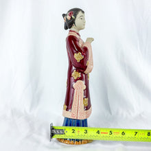 Load image into Gallery viewer, Vintage Ceramic Asian Lady Figurine with Red & Blue Dress and Pink Handkerchief