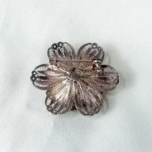 Load image into Gallery viewer, Vintage Sterling Silver Filigree Rose Plated Brooch