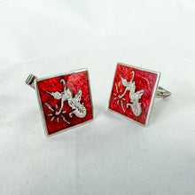 Load image into Gallery viewer, Vintage Sterling Silver & Red Siam Motif Cuff Links
