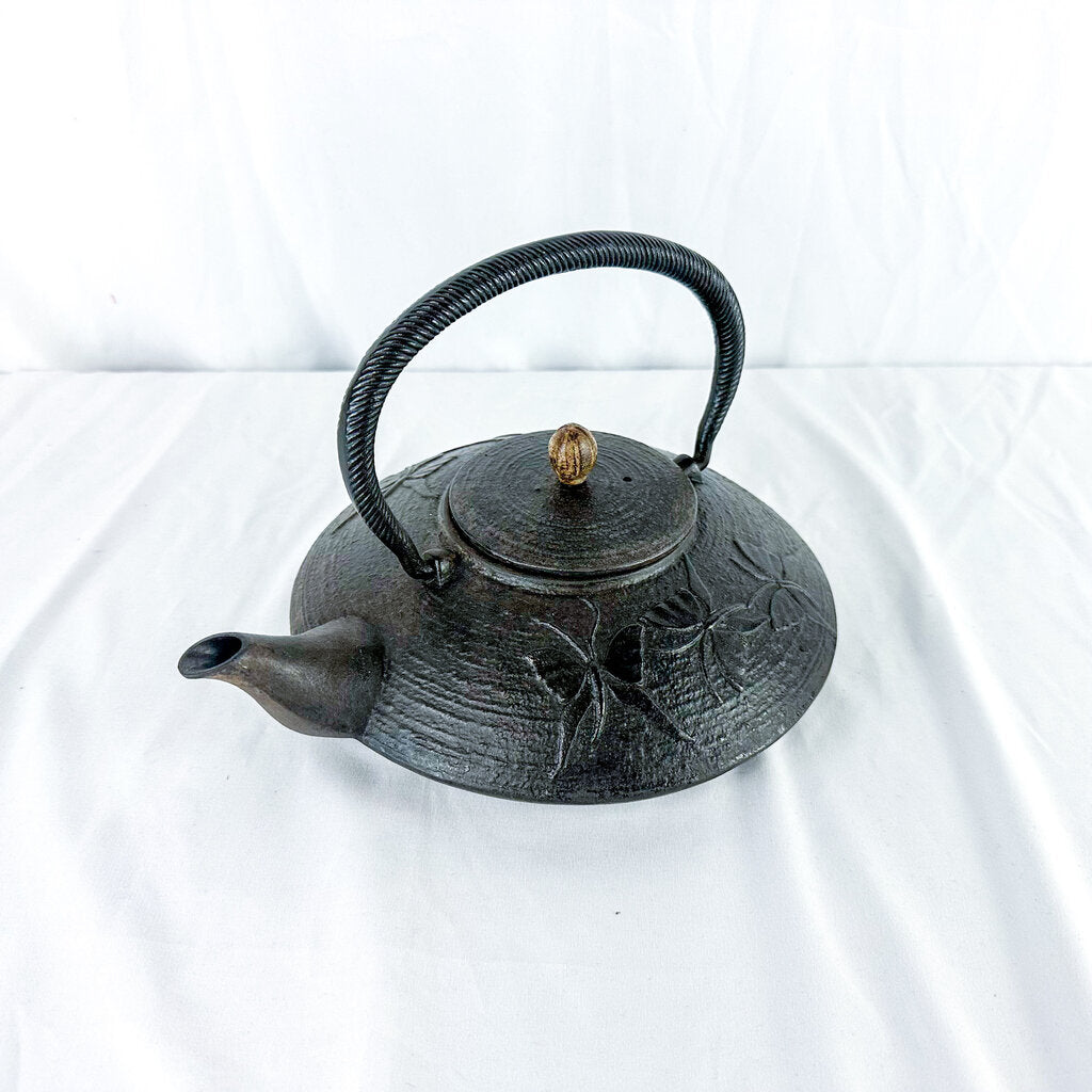 Vintage Chinese Cast Iron Butterfly Motif Teapot