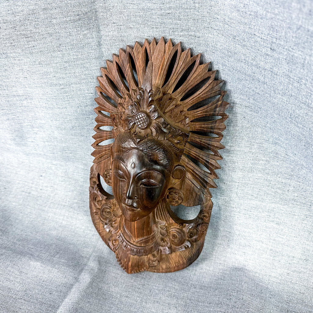Vintage Hand-Carved Wooden Indonesian Diety Bust Wall-Hanging from Bali, Indonesia in 1991