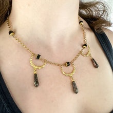Load image into Gallery viewer, Vintage Black Teardrop Cloisonné Beads Goldtone Necklace