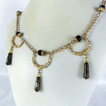 Load image into Gallery viewer, Vintage Black Teardrop Cloisonné Beads Goldtone Necklace