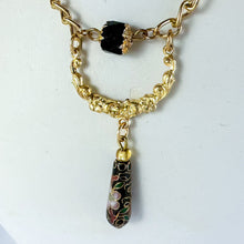 Load image into Gallery viewer, Vintage Black Teardrop Cloisonné Beads Goldtone Necklace