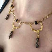 Load image into Gallery viewer, Vintage Black Teardrop Cloisonné Beads Goldtone Necklace