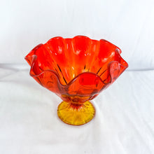 Load image into Gallery viewer, Vintage LE Smith Persimmon Amberina Glass Ruffle Edge Compote Bowl