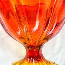 Load image into Gallery viewer, Vintage LE Smith Persimmon Amberina Glass Ruffle Edge Compote Bowl