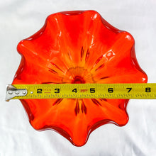 Load image into Gallery viewer, Vintage LE Smith Persimmon Amberina Glass Ruffle Edge Compote Bowl