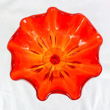 Load image into Gallery viewer, Vintage LE Smith Persimmon Amberina Glass Ruffle Edge Compote Bowl