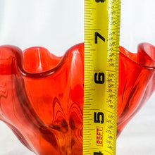 Load image into Gallery viewer, Vintage LE Smith Persimmon Amberina Glass Ruffle Edge Compote Bowl